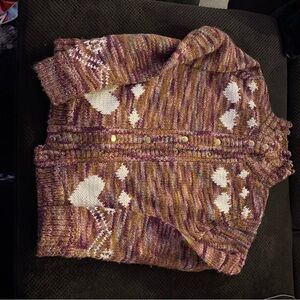 Loveshackfancy Multicolor Heart Pattern Knit Cardigan Sweater XS